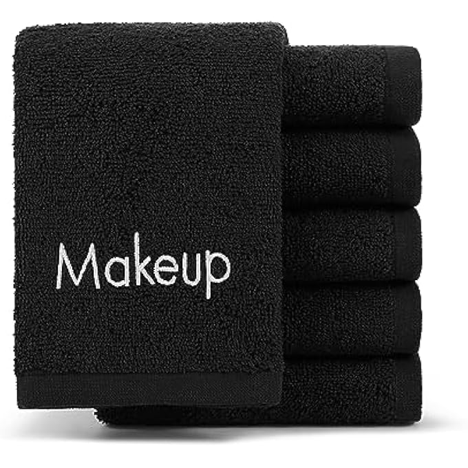 Arkwright, LLC ARKWRIGHT MAKEUP REMOVER WASH CLOTH - (PACK OF 6) 100% COTTON SOFT QUICK DRY FINGERTIP FACE TOWEL WASHCLOTHS FOR HAND AND MAKE UP, 13 X 13 IN, BLACK - Image 1